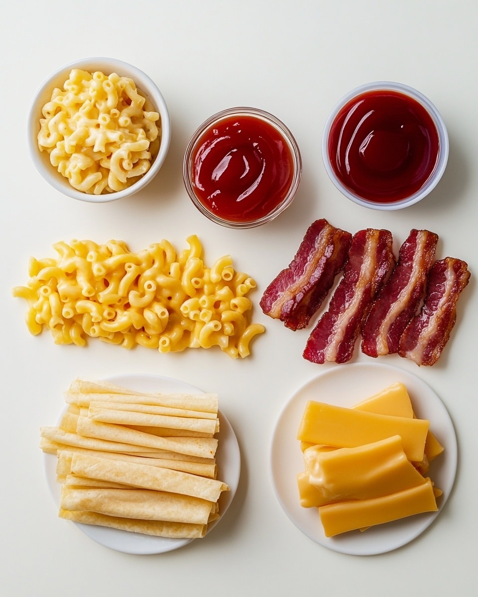 A white plate with two folded, browned tortillas placed side by side, each filled with creamy, yellow macaroni and cheese that is slightly spilling out; a fresh bed of light green lettuce leaves forms a background around the tortillas, all set on a white marbled surface with a black and white striped cloth partly visible. photo taken with an iphone --ar 4:5 --v 7