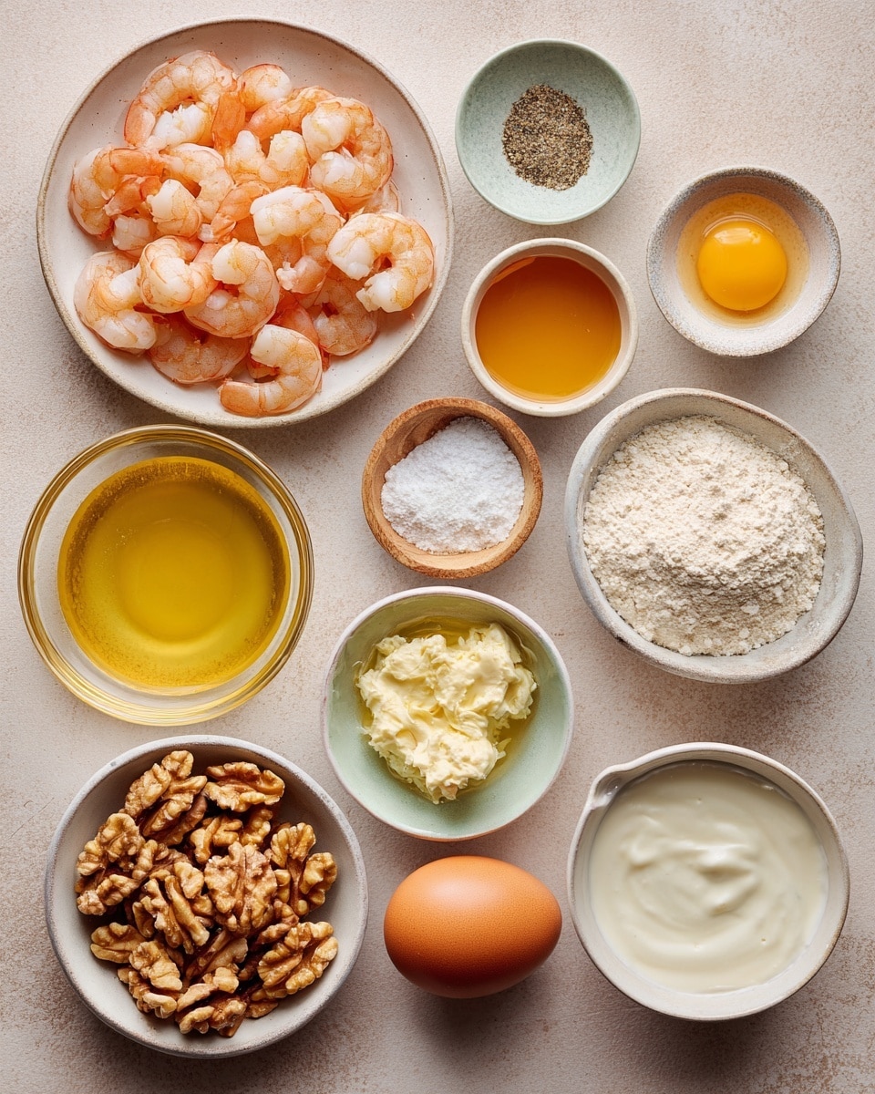 This dish has three main layers: the base is white rice with a soft texture, covering the bottom of a white bowl; the middle layer contains cooked shrimp with a shiny orange sauce that makes them look both thick and smooth; the top layer includes whole walnut pieces that look crunchy and dark brown, along with small green onion pieces sprinkled all over, and there are light cream-colored sauce drizzles across the shrimp and walnuts; the bowl is set on a white marbled surface, and a pair of wooden chopsticks rest on the edge of the bowl. photo taken with an iphone --ar 4:5 --v 7