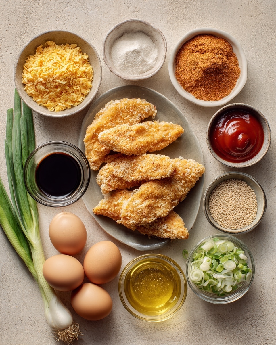 A close-up of a single deep-fried chicken strip covered in thick, shiny dark red sauce with visible sesame seeds and small chopped green onion pieces, held by a woman's hand between thumb and fingers. In the blurry background, there is a white plate filled with more similarly coated chicken strips, all on a white marbled surface. The focus is on the glossy texture and rich color of the sauce on the crispy chicken strip. photo taken with an iphone --ar 4:5 --v 7