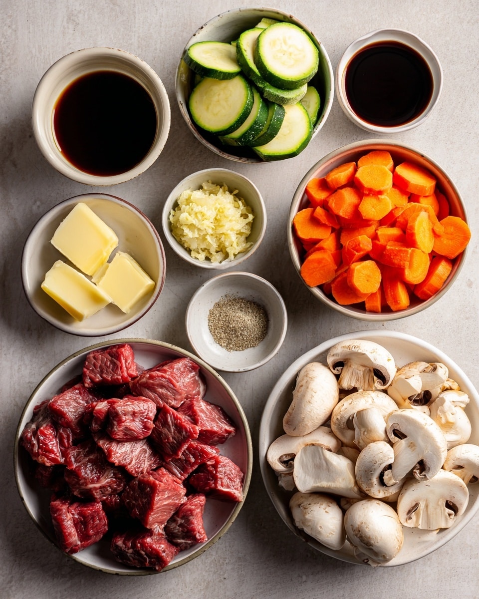 The image shows two white bowls filled with three main parts: dark brown grilled meat chunks sprinkled with sesame seeds and small green onion pieces on one side; next to it is a heap of light brown fried rice mixed with small colorful bits of orange carrot, green onions, and red pepper; the third part contains sautéed vegetables including orange carrot slices, green zucchini pieces, and brown mushrooms, all lightly drizzled with a creamy white sauce. A small white bowl with a smooth orange dipping sauce sits on top of the rice in the foreground bowl. Two wooden chopsticks rest across this bowl, and the entire scene is set on a white marbled surface with small dishes and a bottle nearby. The photo taken with an iphone --ar 4:5 --v 7