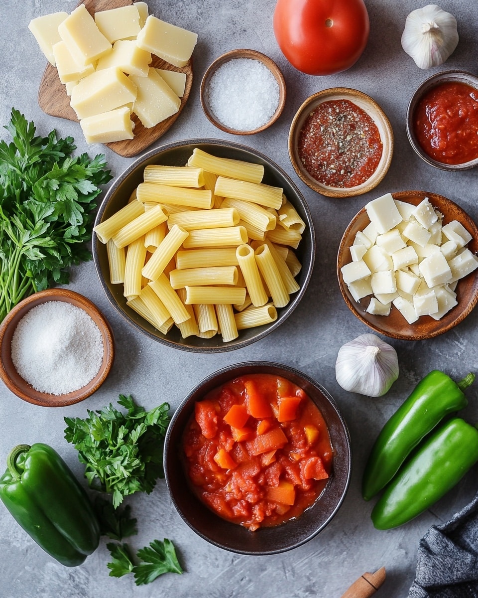 A white rectangular baking dish filled with two layers of rigatoni pasta, mixed with a red tomato sauce and bits of cooked meat, topped with melted light brown and creamy white cheese spread evenly across the top. The pasta shows a soft but firm texture with some rigatoni standing upright. Bits of green herbs are sprinkled on top for garnish. On the right side of the dish, a gold fork is partially inside the dish, resting on the pasta, while a gold spoon is placed on a white marbled surface nearby. A white cloth with light stripes lies underneath and to the right of the dish, with some scattered chopped green herbs around. A wooden spoon rests on the white marbled background near the top right corner. photo taken with an iphone --ar 4:5 --v 7