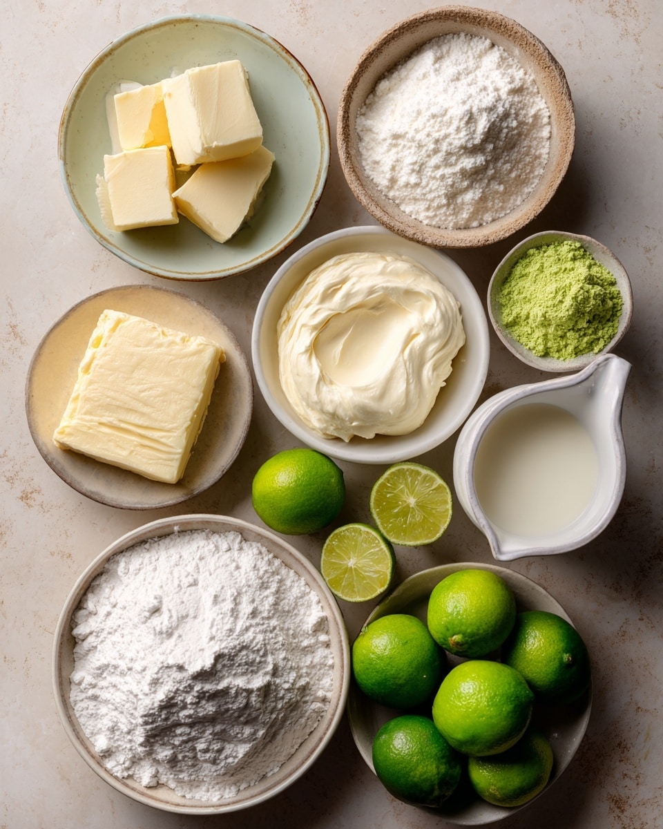 A single square piece of cake sits on a white plate, placed on a white marbled surface. The cake has two layers: the bottom layer is light green and fluffy with a soft, spongy texture, and the top layer is creamy white frosting with a smooth surface that has a few gentle indent lines. Small green specks, likely lime zest, are sprinkled evenly over the frosting and the plate around the cake, adding a touch of color contrast. The cake edges are slightly golden brown, showing where it was baked. Photo taken with an iphone --ar 4:5 --v 7