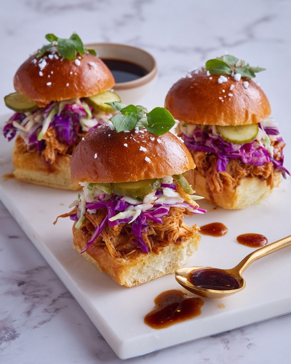 BBQ Chicken Sliders with Purple Cabbage, Spicy Pickles, and Parmesan Recipe