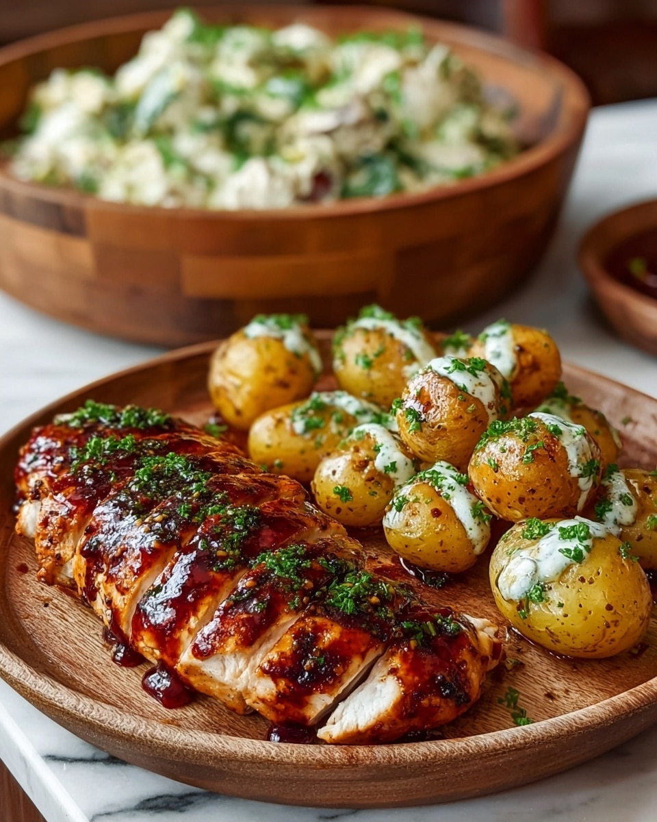 Honey BBQ Chicken with Creamy Garlic Parmesan Potatoes Recipe