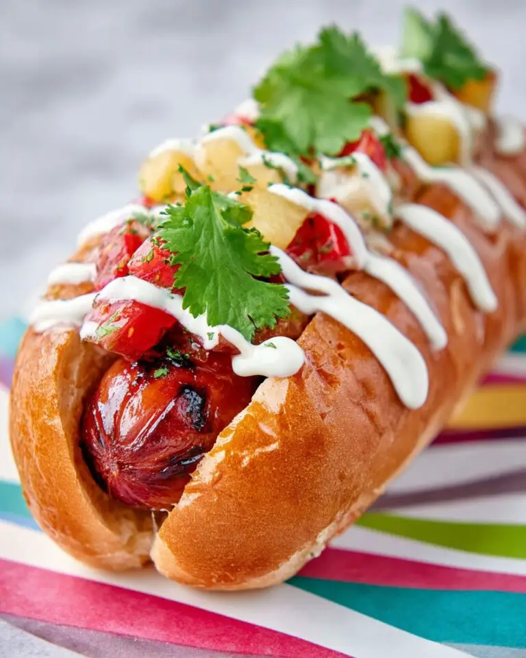 Mexican Hot Dogs with Caramelized Veggies and Toasted Brioche Recipe