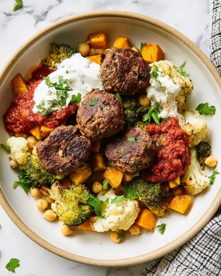 Sheet Pan Meatballs with Roasted Vegetables, Chickpeas, Cauliflower, and Butternut Squash Recipe