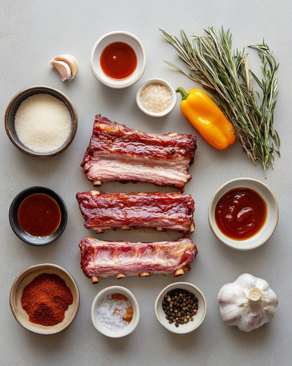 This image shows several pieces of ribs on a white marbled surface lined with baking paper. Each rib has a thick layer of dark reddish-brown sauce covering the top, with meat that looks tender and slightly charred underneath. The ribs show a mix of light and golden browns with some darker grill marks. The sauce appears sticky and rich, with a shiny texture catching the light. Scattered around the ribs are small crumbs and bits of sauce on the parchment paper, adding a rustic and casual feel. photo taken with an iphone --ar 4:5 --v 7