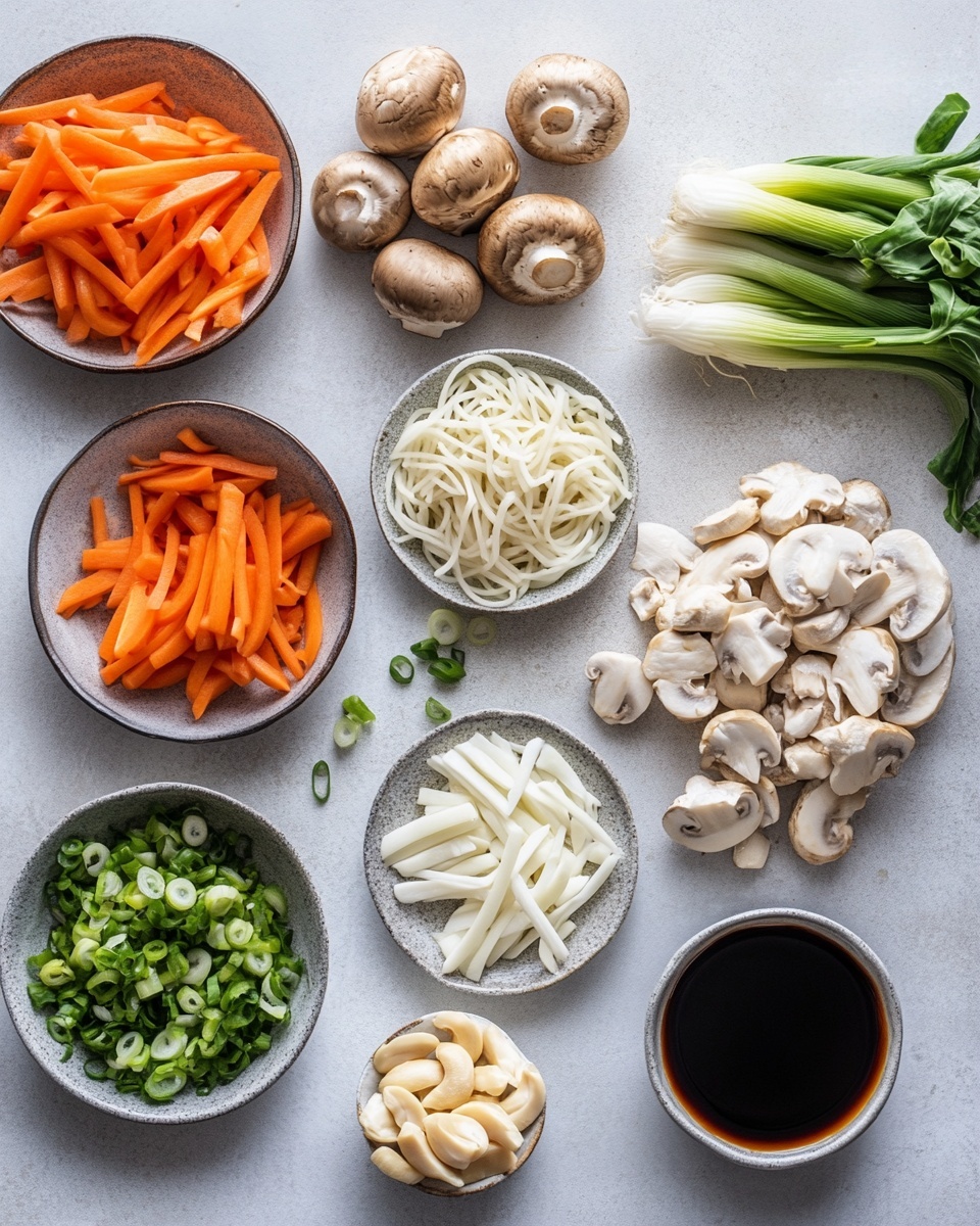 A bowl filled with three layers of food starts with a base of light brown noodles that are soft and slightly shiny. On top of the noodles are thin slices of white chicken pieces with a tender texture, mixed with strips of red bell pepper, green onions, and orange carrot slices adding fresh colors. Scattered around are thin slices of brown mushrooms and small pieces of light green cabbage. The bowl is white, resting on a white marbled surface with a pair of dark chopsticks resting on the bowl's edge. Photo taken with an iphone --ar 4:5 --v 7