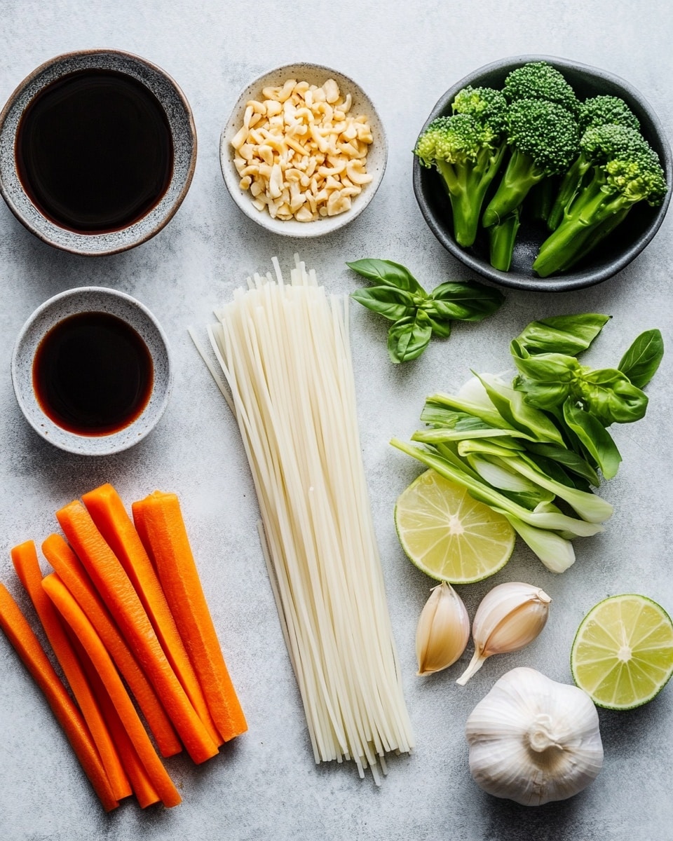 A close-up top view of a black pan filled with stir-fried wide rice noodles coated in glossy brown soy sauce, mixed with bright green broccoli florets and leaves, orange carrot strips, red chili slices, and chunks of light brown cooked chicken, with a hint of steam rising. The pan is resting on a white marbled surface with a blue cloth near the edge. photo taken with an iphone --ar 4:5 --v 7