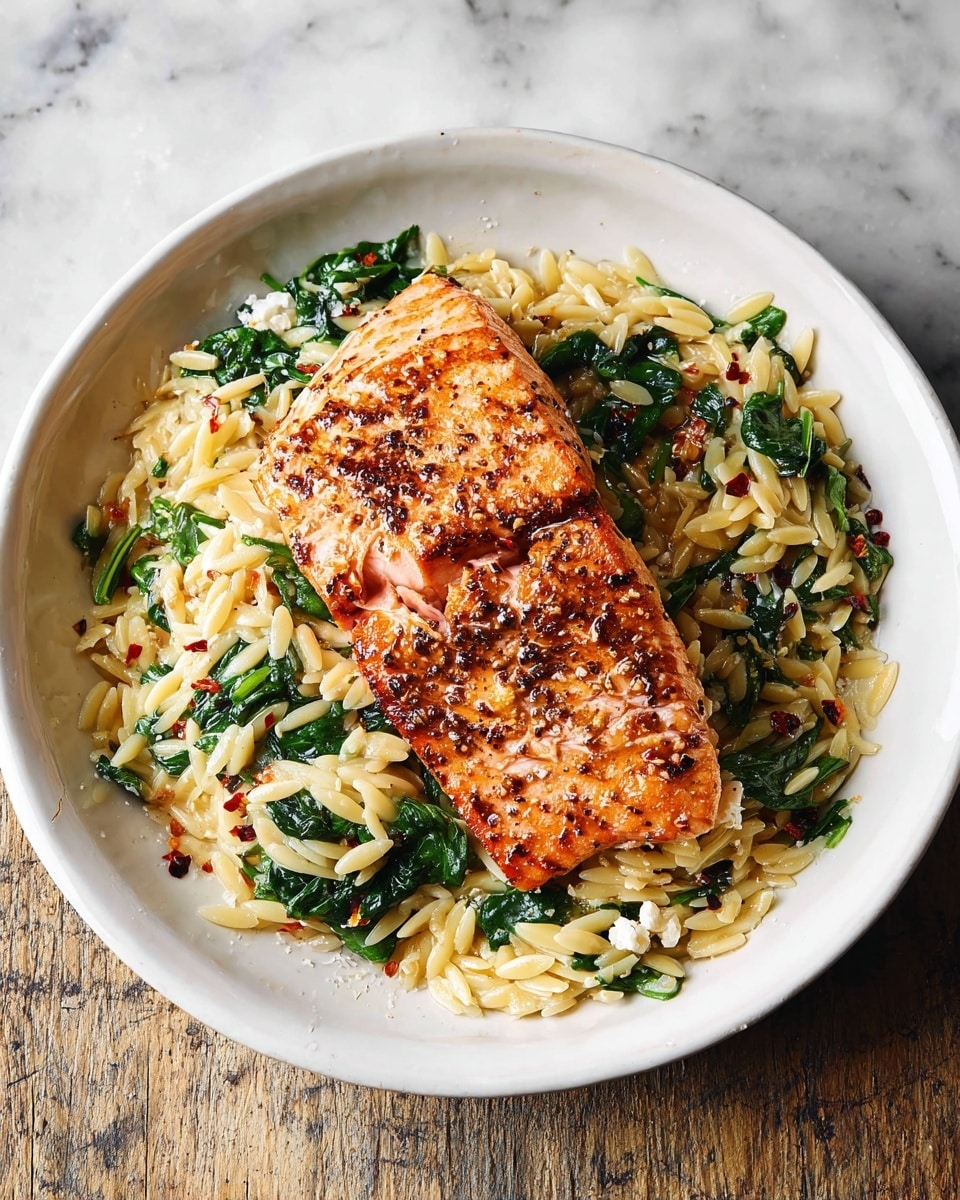 One Skillet Salmon with Lemon Orzo Recipe