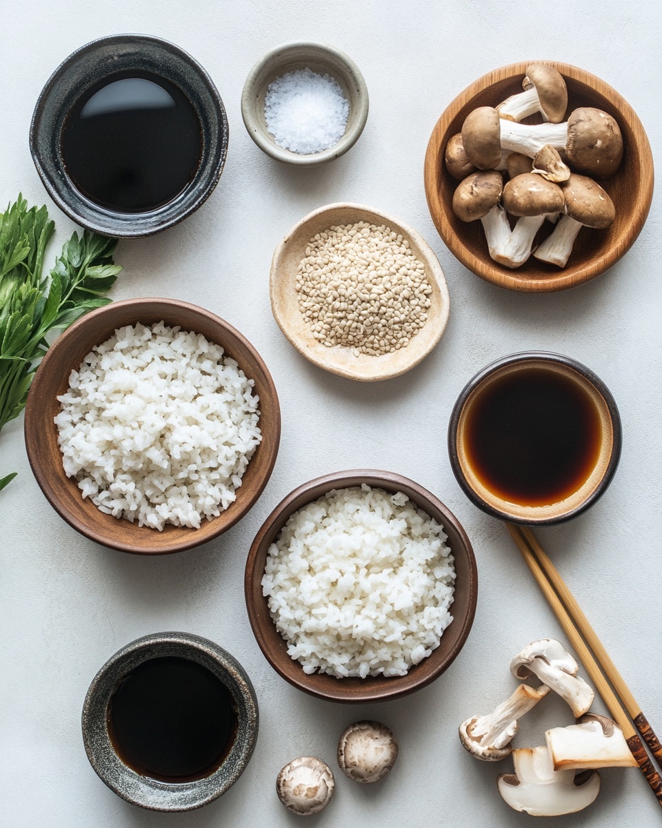 A round wooden bowl filled with one layer of cooked rice mixed evenly with small brown and beige mushrooms throughout, and some larger mushroom pieces on top, showing a mix of soft and slightly shiny textures. The bowl sits on a wooden table with a blue and white patterned cloth and a wooden item partially visible nearby. The background is a white marbled texture. photo taken with an iphone --ar 4:5 --v 7