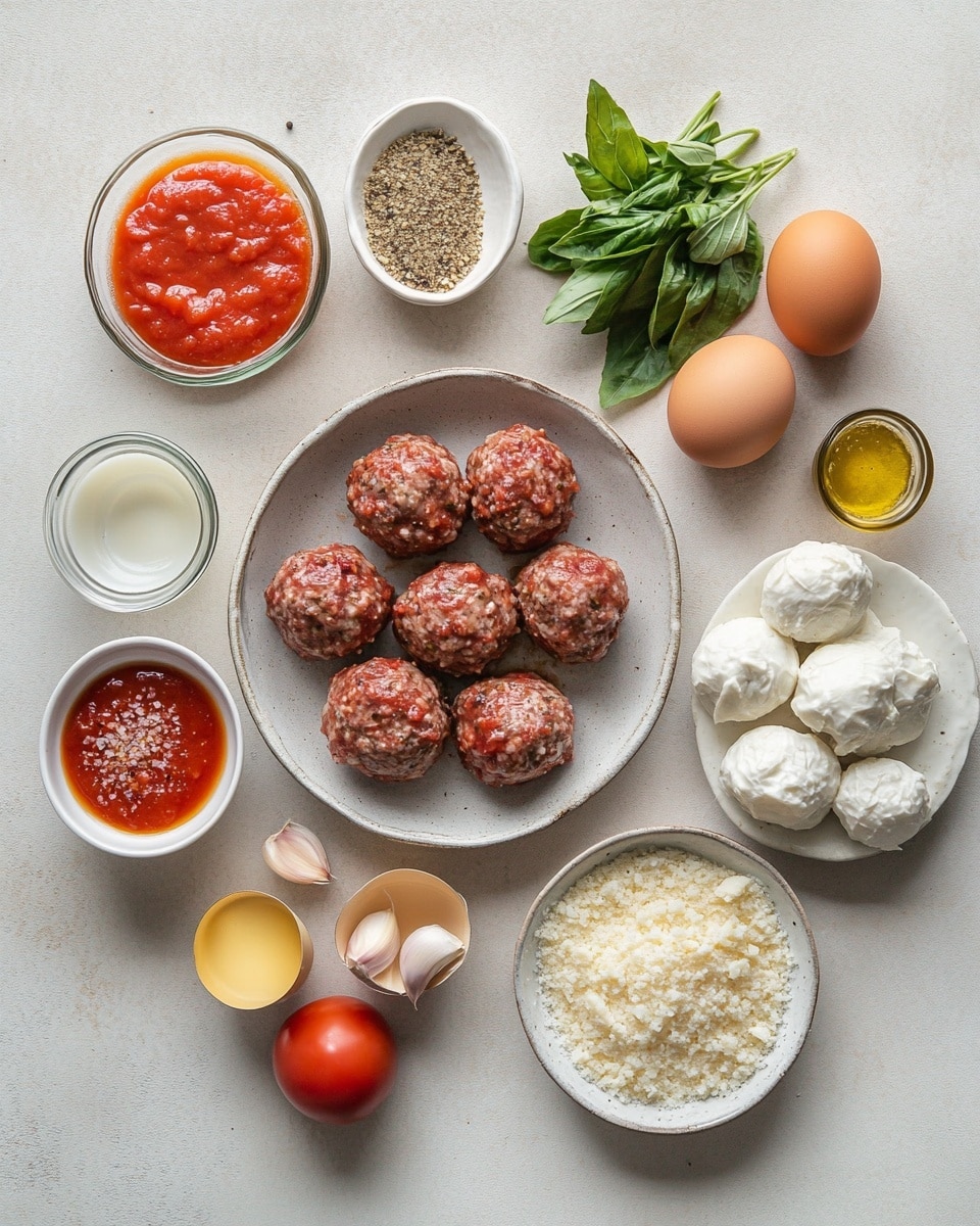 The image shows several meatball subs lined up closely. Each sub has three main layers: a soft golden brown bun that is slightly cut open, inside which are round, brown meatballs covered generously with thick red tomato sauce. On top of the meatballs and sauce is a layer of melted white cheese that spreads unevenly, some parts thicker and slightly golden. The subs sit on a white marbled surface. photo taken with an iphone --ar 4:5 --v 7
